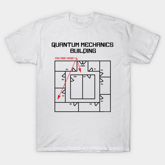 Black Quantum Mechanics Building T-Shirt by Barthol Graphics